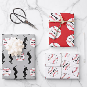 Feuille De Papier Cadeau Joueur de baseball Ball Nom Enfants Anniversaire