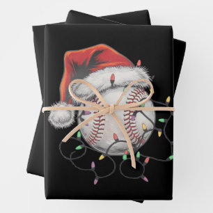 Feuille De Papier Cadeau Joueur de baseball de Noël Sports Santa