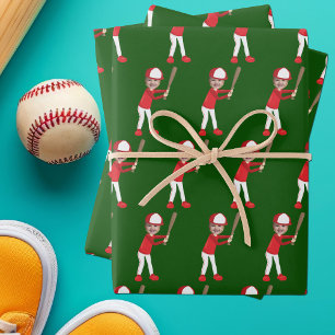 Feuille De Papier Cadeau Joueur de baseball mignon Enfants Photo Vert Perso