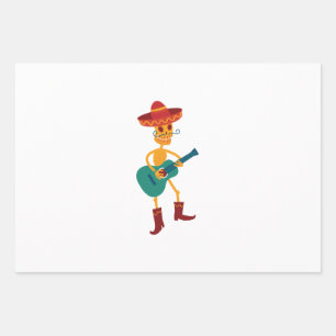Feuille De Papier Cadeau Joueur de guitare squelette festif