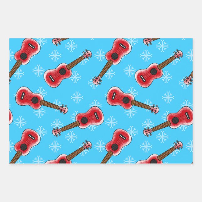 Feuille De Papier Cadeau Joueur de Noël Ukulele Uke Motif (Devant)