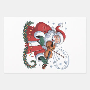 Feuille De Papier Cadeau Joueur de violon Santa violoniste Musique de Noël
