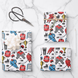 Feuille De Papier Cadeau Joueurs d'arbitres de hockey Motif de patinoire