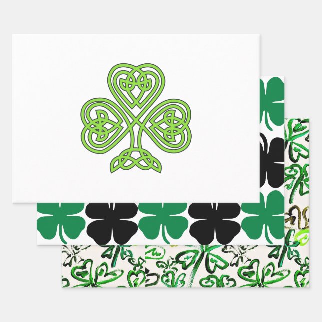 Feuille De Papier Cadeau Jour de la Saint-Patrick Shamrock (Lot)