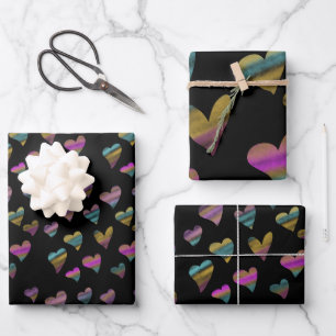 Feuille De Papier Cadeau Jour de la Saint-Valentin Paillettes Cœurs Colorés