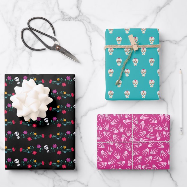 Feuille De Papier Cadeau Jour des crânes de sucre morts (Recto)