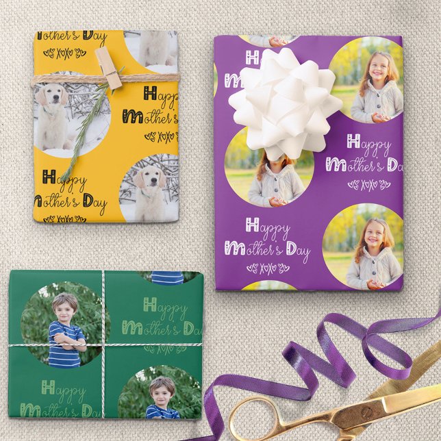 Feuille De Papier Cadeau Jour des mères série de photos personnalisées 3 br (Créateur téléchargé)