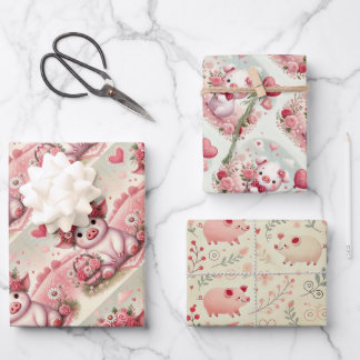 Feuille De Papier Cadeau Jour des Valentines de porc