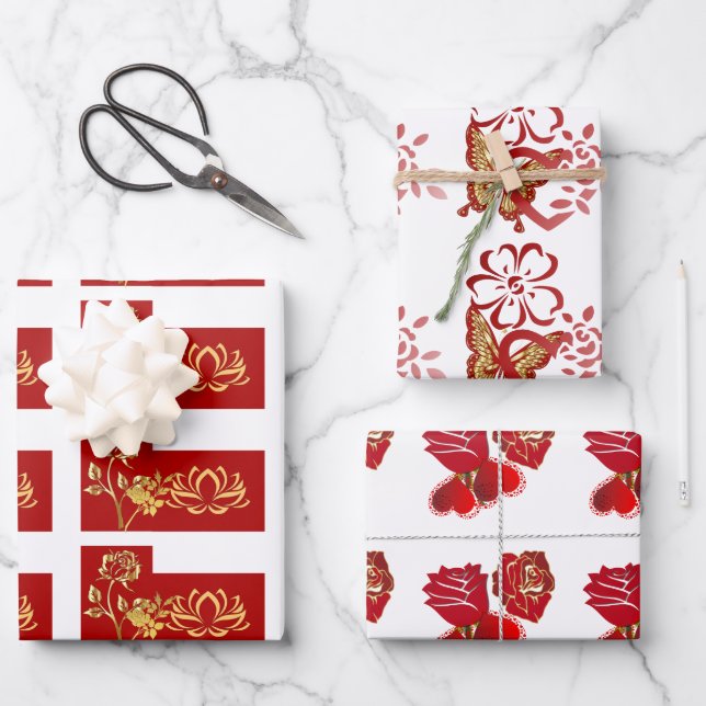 Feuille De Papier Cadeau Jour des Valentines Rose romantique balayer le coe (Recto)