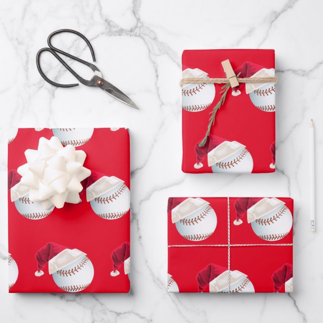 Feuille De Papier Cadeau Jour férié de Noël de Baseball Sports Père Noël (Recto)