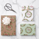 Feuille De Papier Cadeau Joy - Christmas Wreath Nom de famille<br><div class="desc">De belles feuilles de papier d'emballage personnalisées "Joy" en couronne verte.</div>