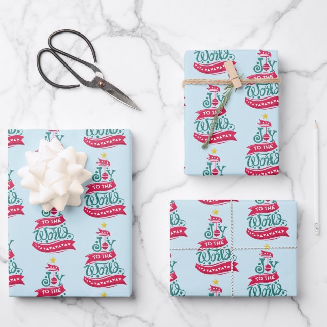 Feuille De Papier Cadeau Joy to the World Christmas Citation Typographie (Recto)