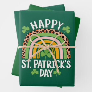 Feuille De Papier Cadeau Joyeuse Saint Patrick journée Arc-en-ciel Trèfle