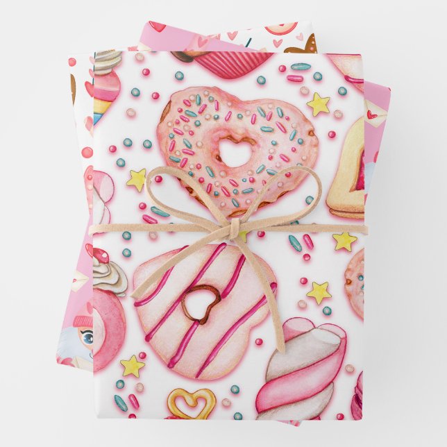 Feuille De Papier Cadeau Joyeuse Saint-Valentin entend, douceurs et gnomes  (En situation)