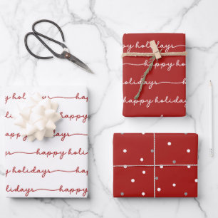 Feuille De Papier Cadeau Joyeuses Festive Rouge & Blanc