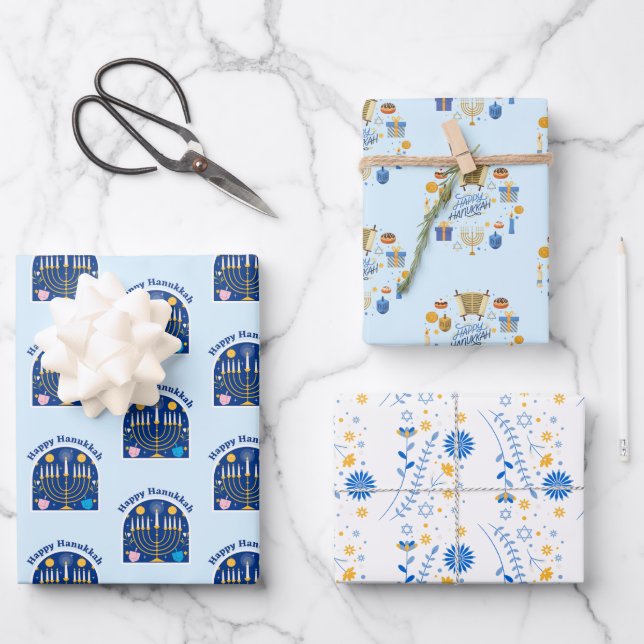 Feuille De Papier Cadeau Joyeuses Fêtes de Hanouka (Recto)