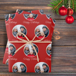 Feuille De Papier Cadeau Joyeuses Fêtes de Noël Photo de famille en rouge N