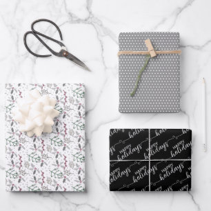 Feuille De Papier Cadeau Joyeuses Fêtes Salutation Souhaite Sur Noir Et Bla