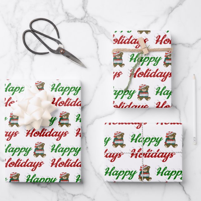 Feuille De Papier Cadeau Joyeuses fêtes Teddy Bear script de Noël (Recto)