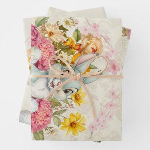 Feuille De Papier Cadeau Joyeuses Pâques Lapin aquarelle mignon