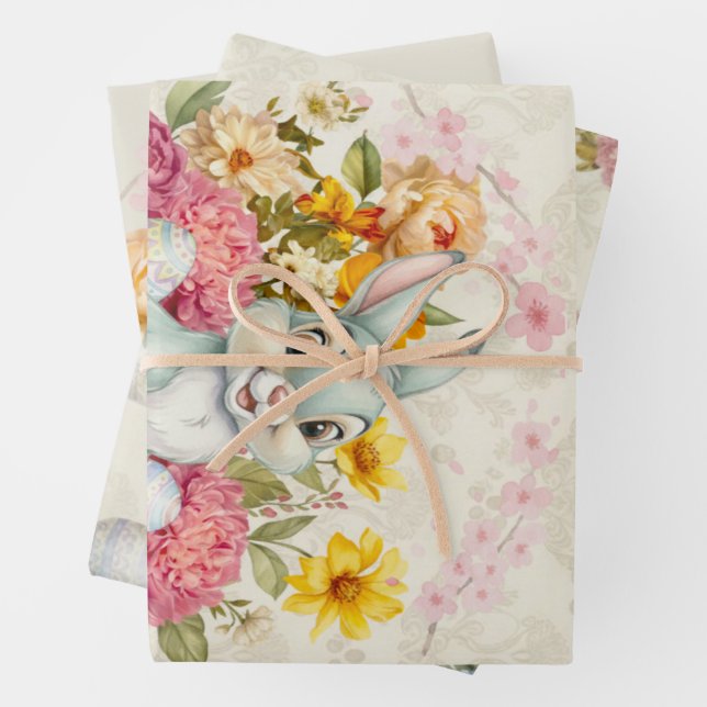 Feuille De Papier Cadeau Joyeuses Pâques Lapin aquarelle mignon  (En situation)