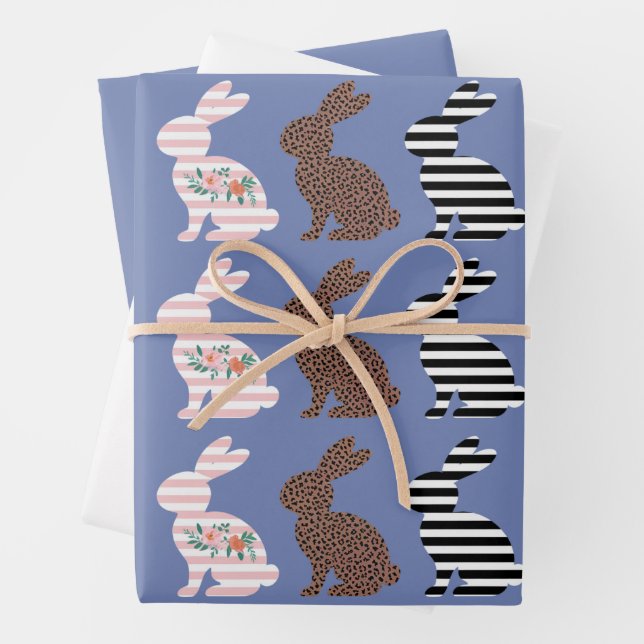Feuille De Papier Cadeau Joyeuses Pâques Mignon Léopard de Pâques Lapin  (En situation)