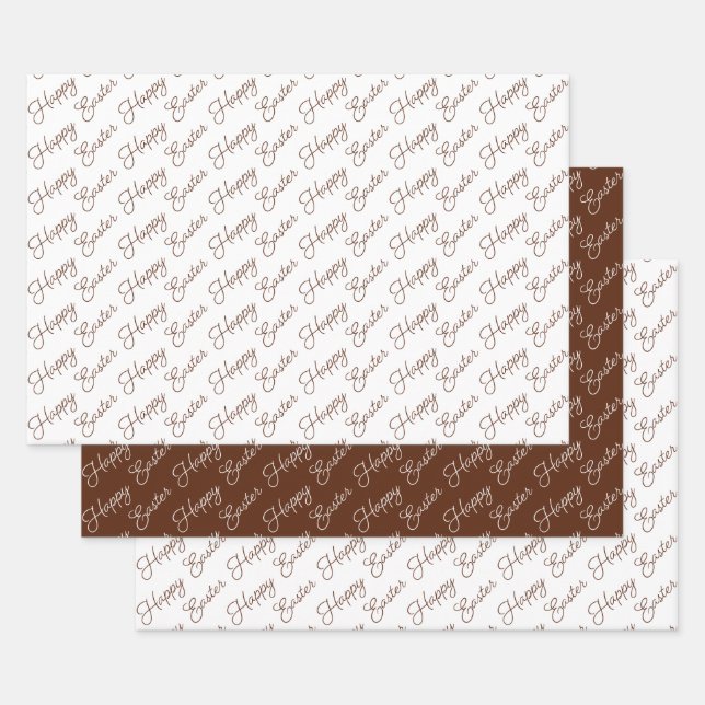 Feuille De Papier Cadeau Joyeuses Pâques Script Brun et Blanc (Lot)