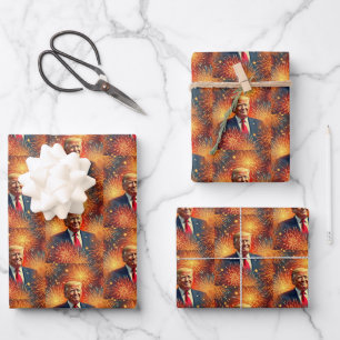 Feuille De Papier Cadeau Joyeux 4 juillet Président Trump Feux d'artifice C