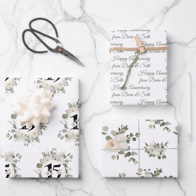 Feuille De Papier Cadeau Joyeux anniversaire 15e année sur mesure (Recto)