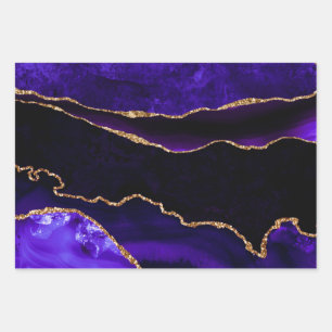 Feuille De Papier Cadeau Joyeux Anniversaire Agate Violet Or Luxueux Paille