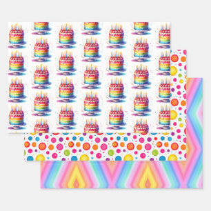 Feuille De Papier Cadeau Joyeux Anniversaire Arc-en-Ciel