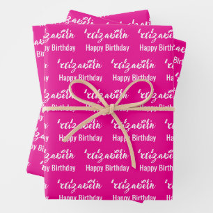Feuille De Papier Cadeau Joyeux Anniversaire Blanc Nom Script Hot Rose