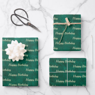 Feuille De Papier Cadeau Joyeux Anniversaire En Cuir Vert