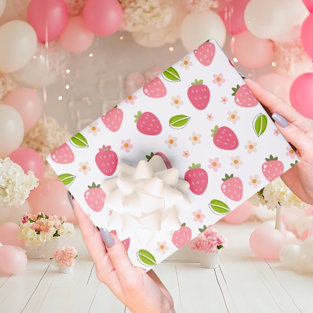 Feuille De Papier Cadeau Joyeux Anniversaire Filles Rose Fraise (Créateur téléchargé)