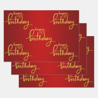Feuille De Papier Cadeau Joyeux Anniversaire Gold Foil