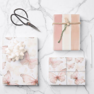 Feuille De Papier Cadeau Joyeux Anniversaire Papillons Roses Jolies