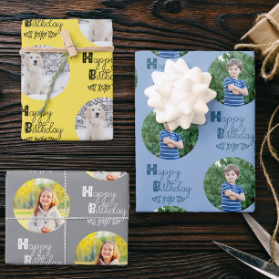 Feuille De Papier Cadeau Joyeux Anniversaire personnalisé jeu de photos de