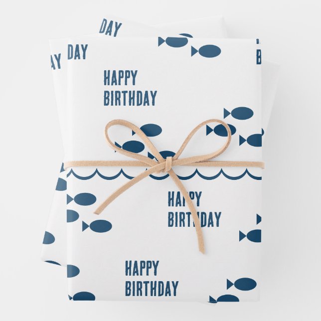 Feuille De Papier Cadeau Joyeux Anniversaire Thème Nautique (En situation)