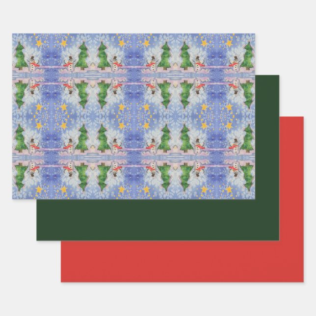 Feuille De Papier Cadeau Joyeux Arbre De Noël Et Aquarelle De Snowman Froid (Lot)