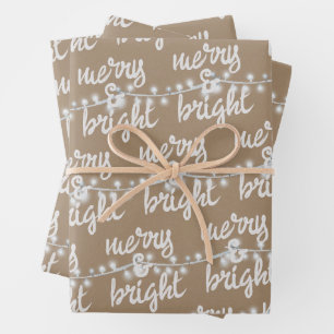Feuille De Papier Cadeau Joyeux & Bright White Christmas Tree Lumières Kraf