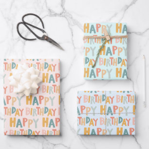 Feuille De Papier Cadeau Joyeux cadeau d'anniversaire coloré main-d'oeuvre 
