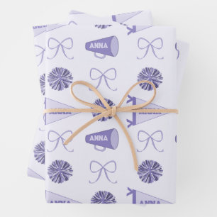 Feuille De Papier Cadeau Joyeux Camp Purple Cheerleadom Pompom Anniversaire