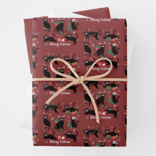 Feuille De Papier Cadeau Joyeux Catmas Drôle de Noël Amateur de Chat Noir