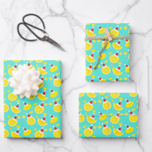 Feuille De Papier Cadeau Joyeux citrons chapeaux de Noël Motif Noël