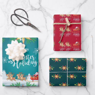 Feuille De Papier Cadeau Joyeux conte de fées hivernal avec le Père Noël