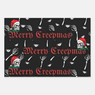 Feuille De Papier Cadeau Joyeux Creepmas avec crânes de Père Noël