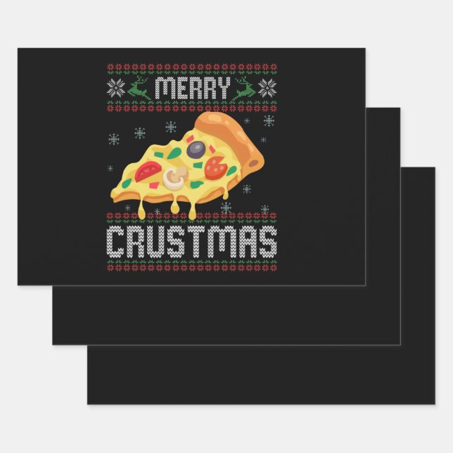 Feuille De Papier Cadeau Joyeux Crustmas Funny Pizza de Noël laide Sweat (Lot)