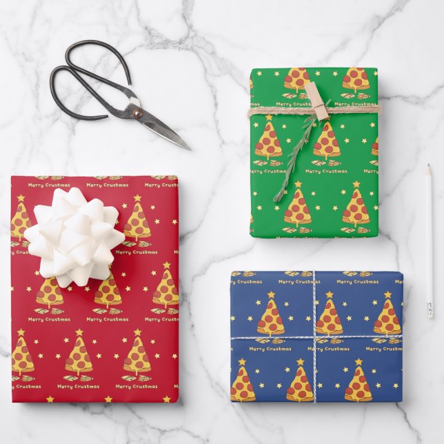 Feuille De Papier Cadeau Joyeux Crustmas - Pizza Noël (Recto)