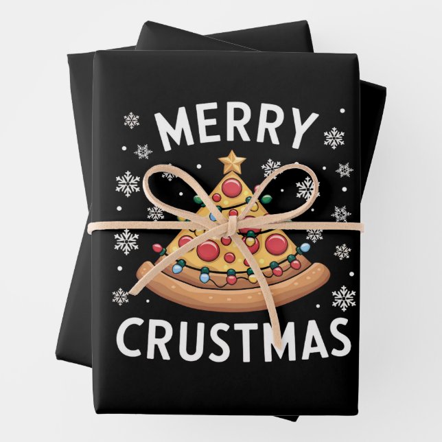 Feuille De Papier Cadeau Joyeux Crustmas Pizza Noël Arbre de Noël Cadeaux (En situation)
