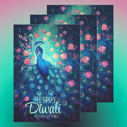 Feuille De Papier Cadeau Joyeux Diwali Festival des lumières Peacock